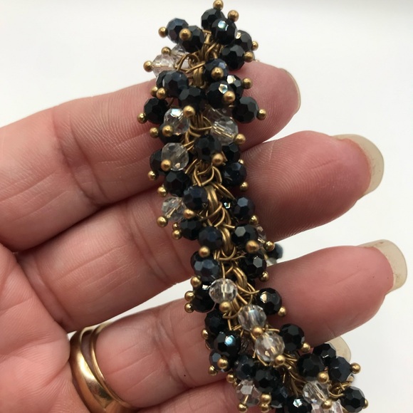 Gold-Tone with Black & Clear Faceted Pin Set Beads Bracelet - Picture 6 of 6